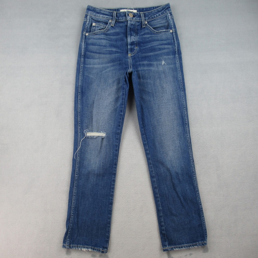 AMO Babe High Rise Straight Leg Jeans Tried and True Blue Distressed 26 A18202H